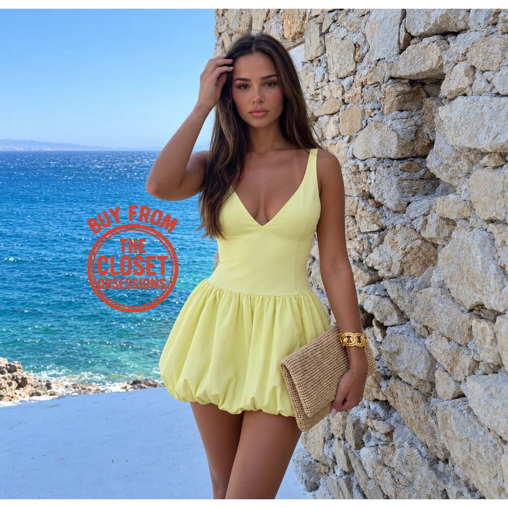 ZARA Butter Yellow Bubble Hem Mini Dress NWT Viral Blogger Favorite - Picture 2 of 16